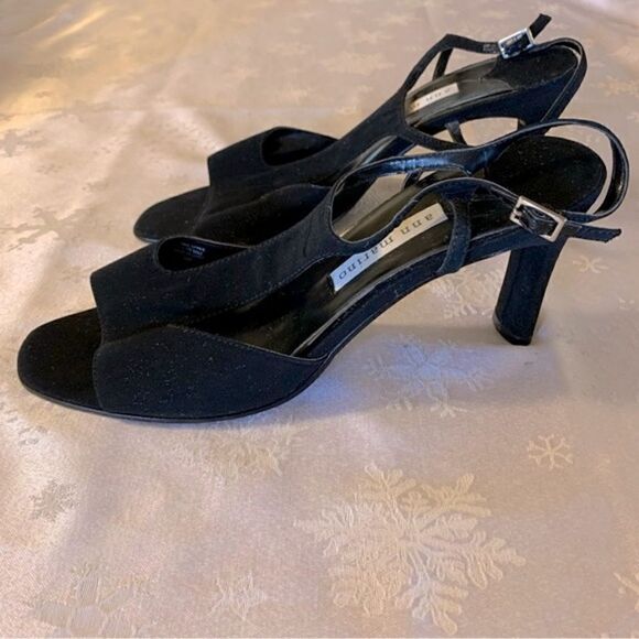 Ann Marino Slingback Sandals Black Peep Toe Sz 10 Gorgeous - Picture 2 of 5